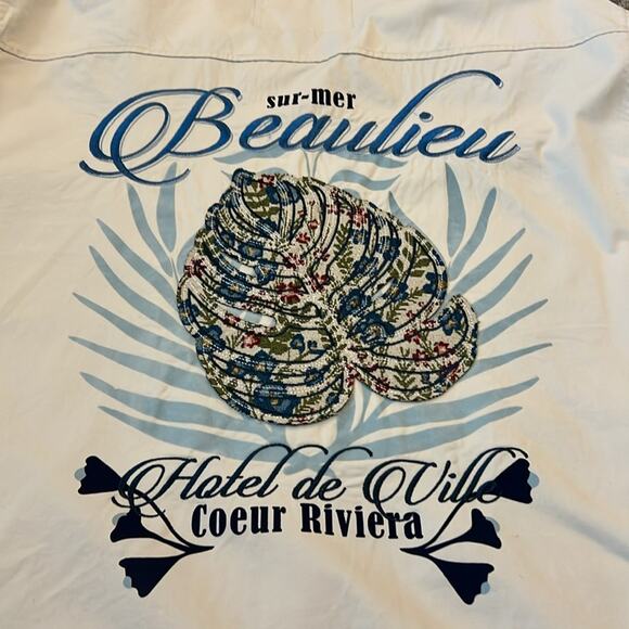 🌴 The Grindhouse‎ Denim Co. Beaulieu Sur-Mer Embroidered Shirt 2XL XXL Men’s - Picture 15 of 16